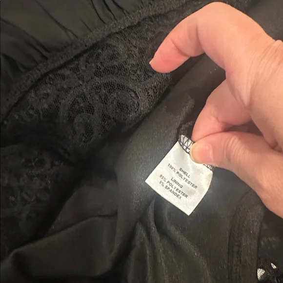 Dainty Jewell Black Sheer Lace Long Sleeve Maxi Dress Sz L Crochet High Neck - Picture 11 of 11